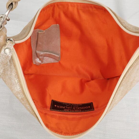 Donald J Pliner Couture Bag Womens Gold Metallic Leather Zip Small Hobo Handbag - Picture 9 of 16